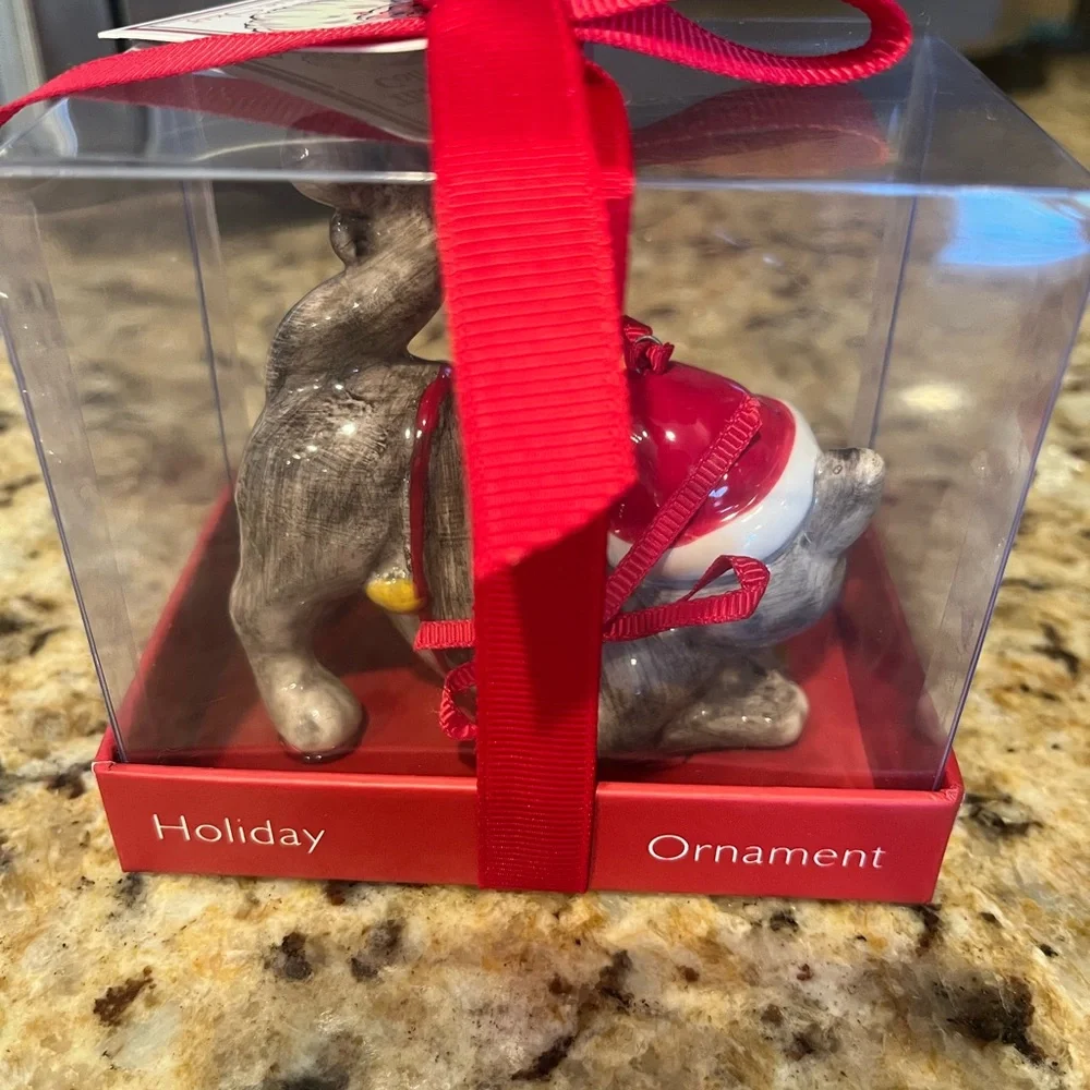 Blue Sky Cat Christmas Ornament with Santa Hat and Tree Lights